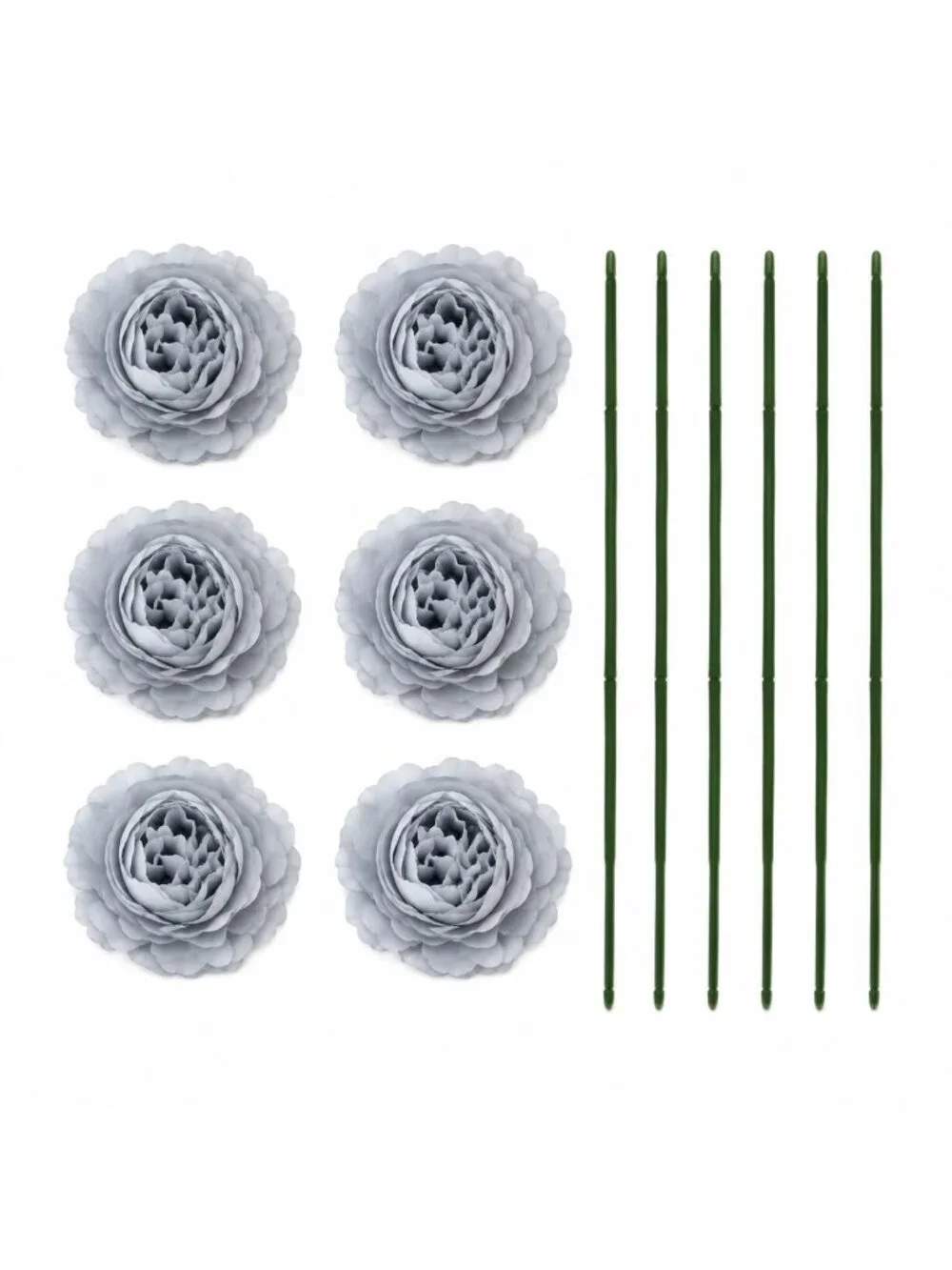 Gray Artificial Peony Ranunculus Flowers Set of 6 with 7 Inch Wire Stems Wreath